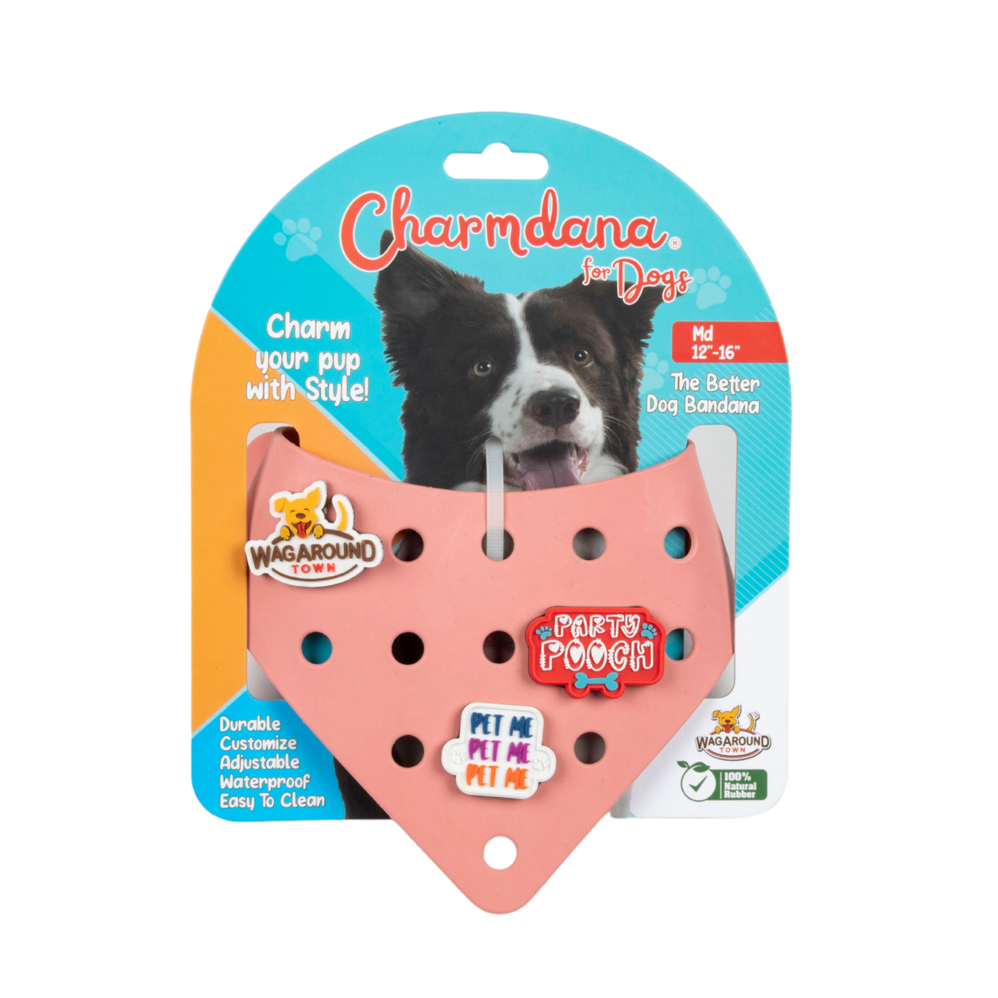 Rubber Dog Bandana with Charms - Pink