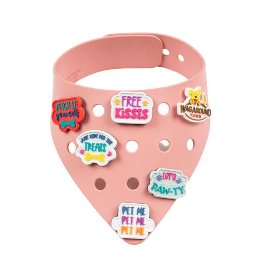 Rubber Dog Bandana with Charms - Pink