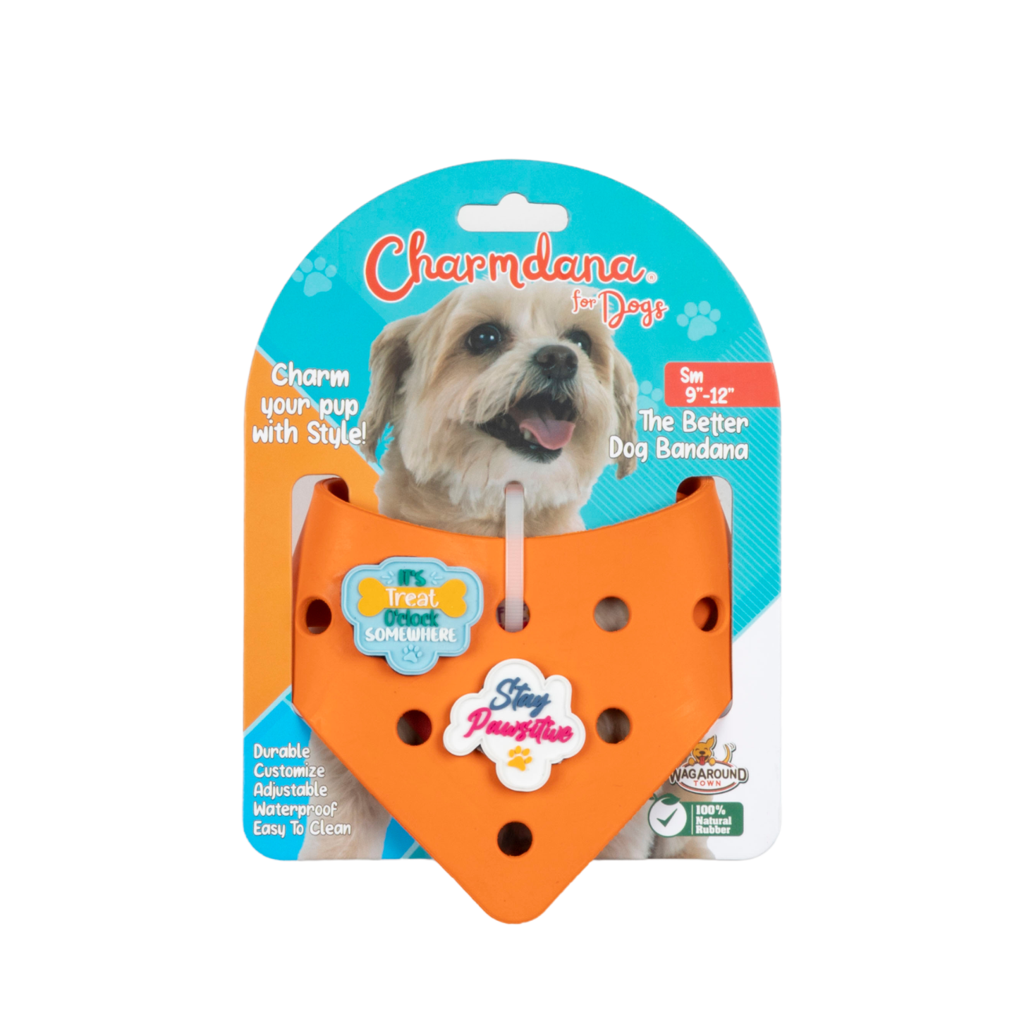 Rubber Dog Bandana with Charms - Orange